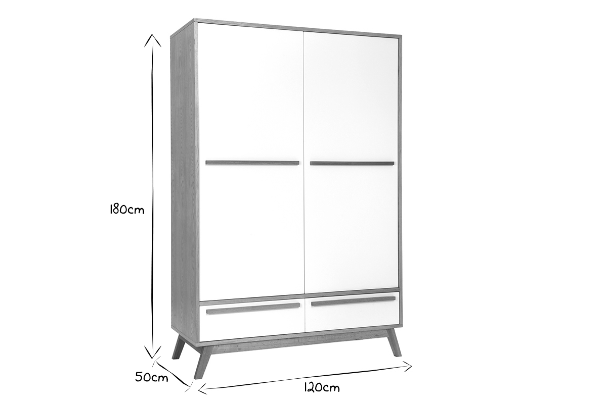 Armoire design avec penderie finition bois clair et blanc mat L120 cm HELIA