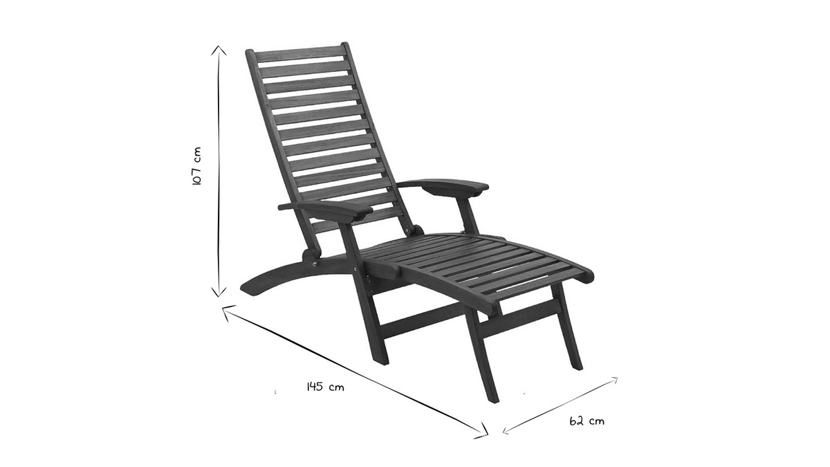 Bain de soleil inclinable 3 positions en bois massif RIO