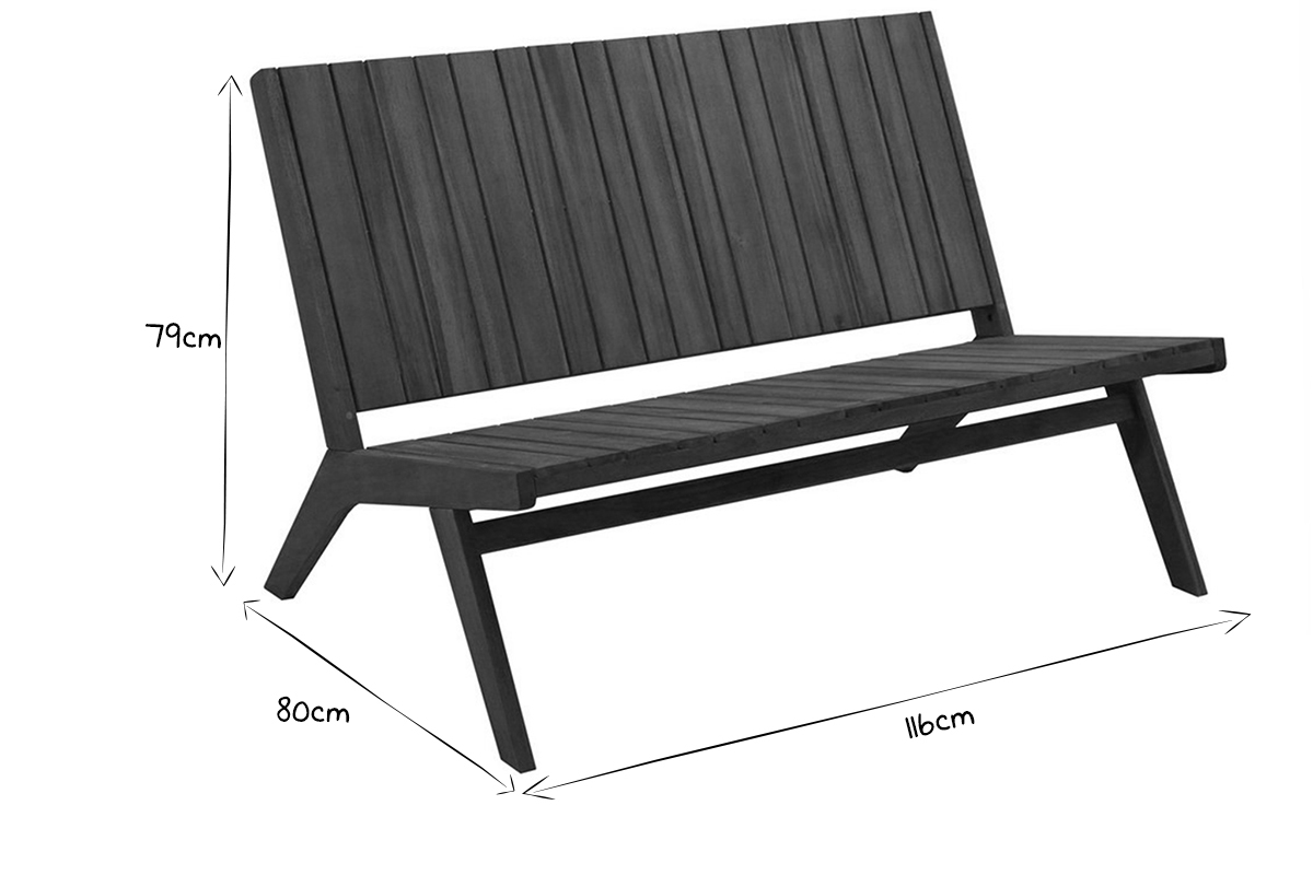 Banc de jardin en bois massif 2 places L116 cm TIDAK