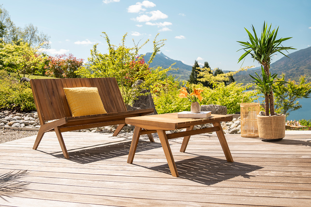 Banc de jardin en bois massif 2 places L116 cm TIDAK