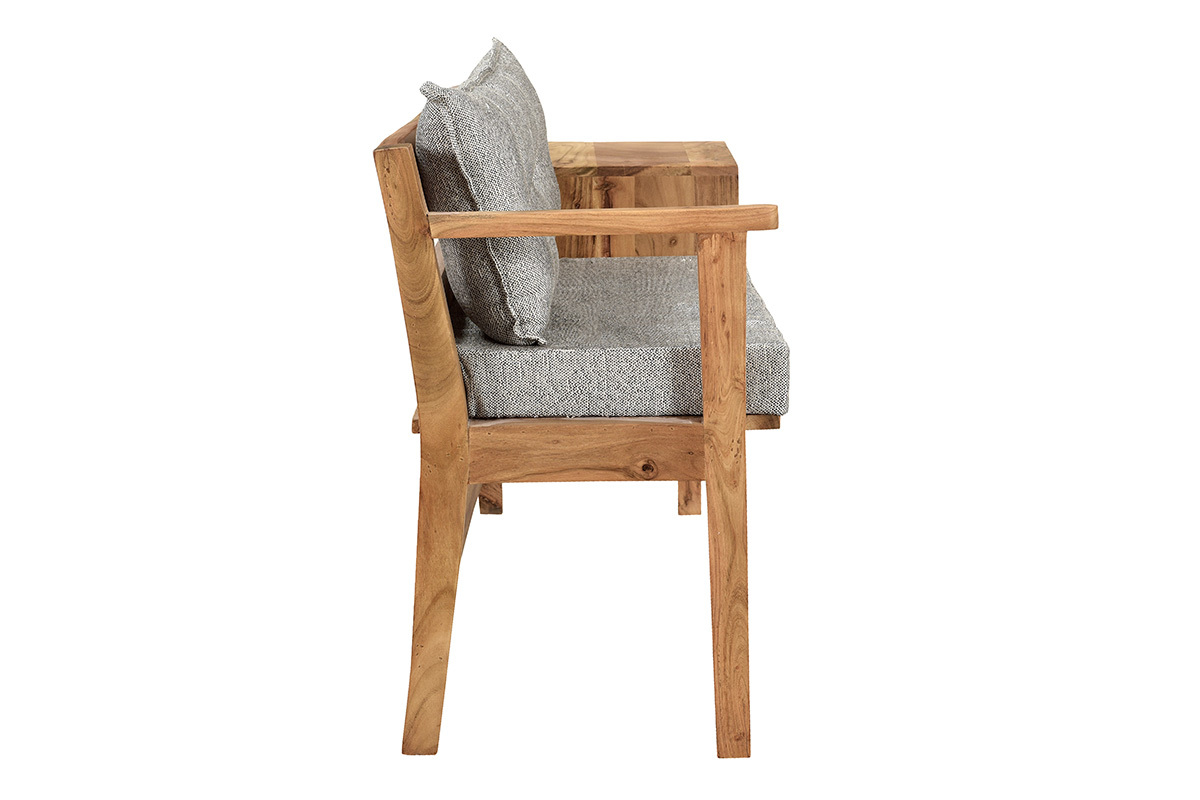 Banc d'entre avec rangement bois massif et tissu gris chin L115 cm MENDOZA