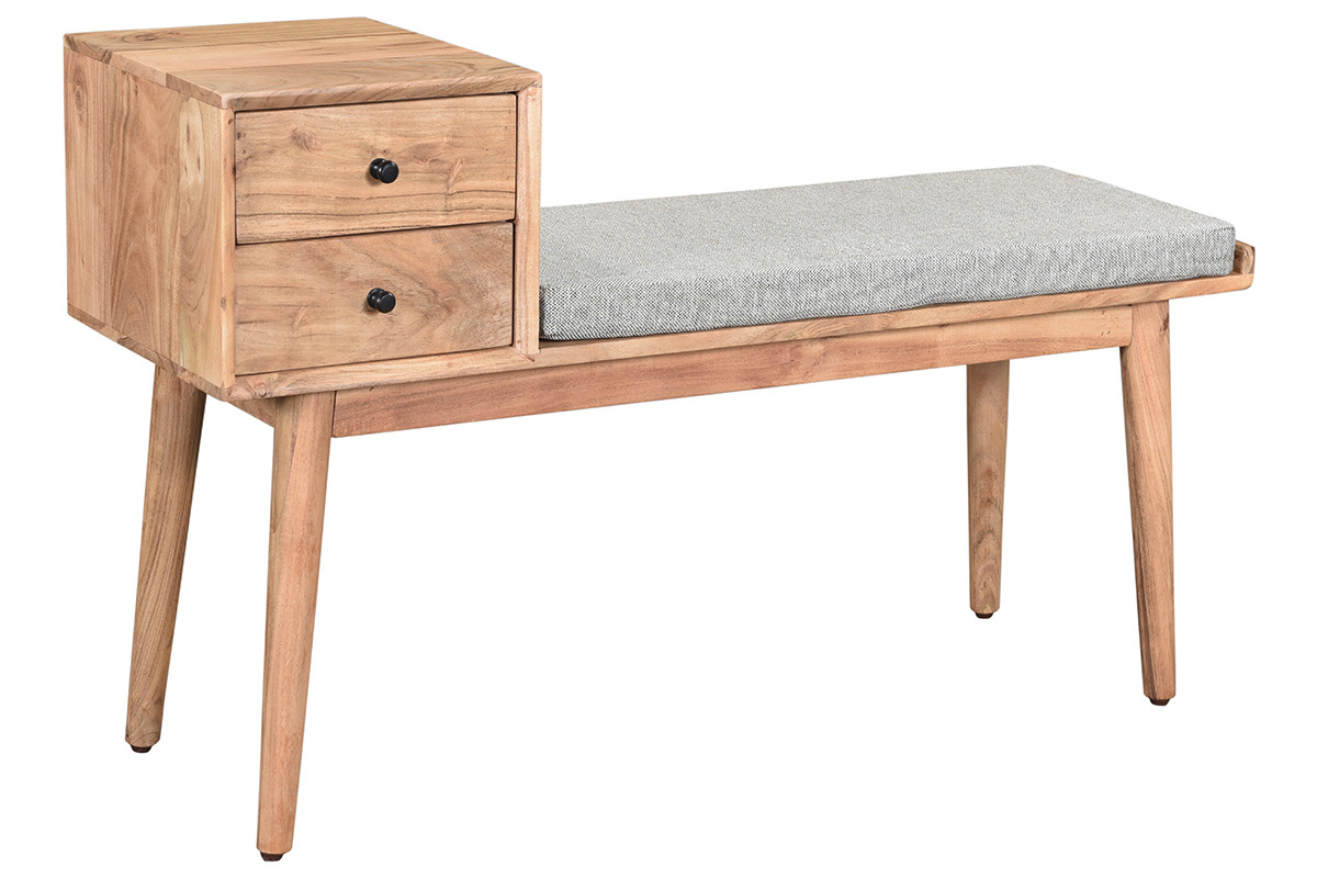 Banc d'entre avec rangements 2 tiroirs en bois clair massif L110 cm ALTY