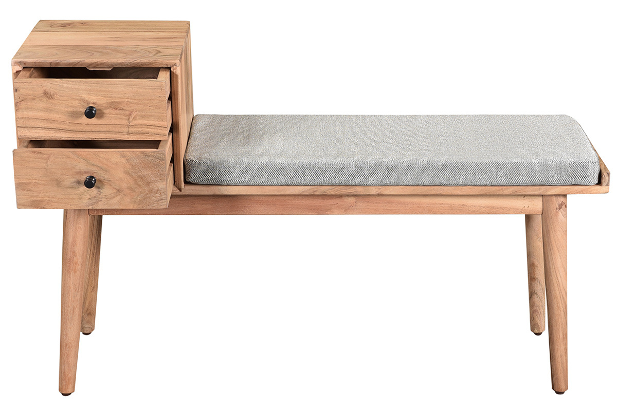 Banc d'entre avec rangements 2 tiroirs en bois clair massif L110 cm ALTY