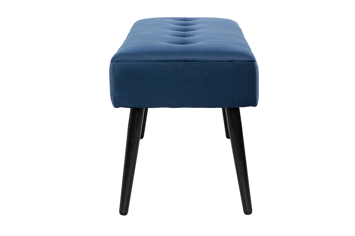 Banc design capitonn en tissu velours bleu nuit et mtal noir L96 cm GUESTA