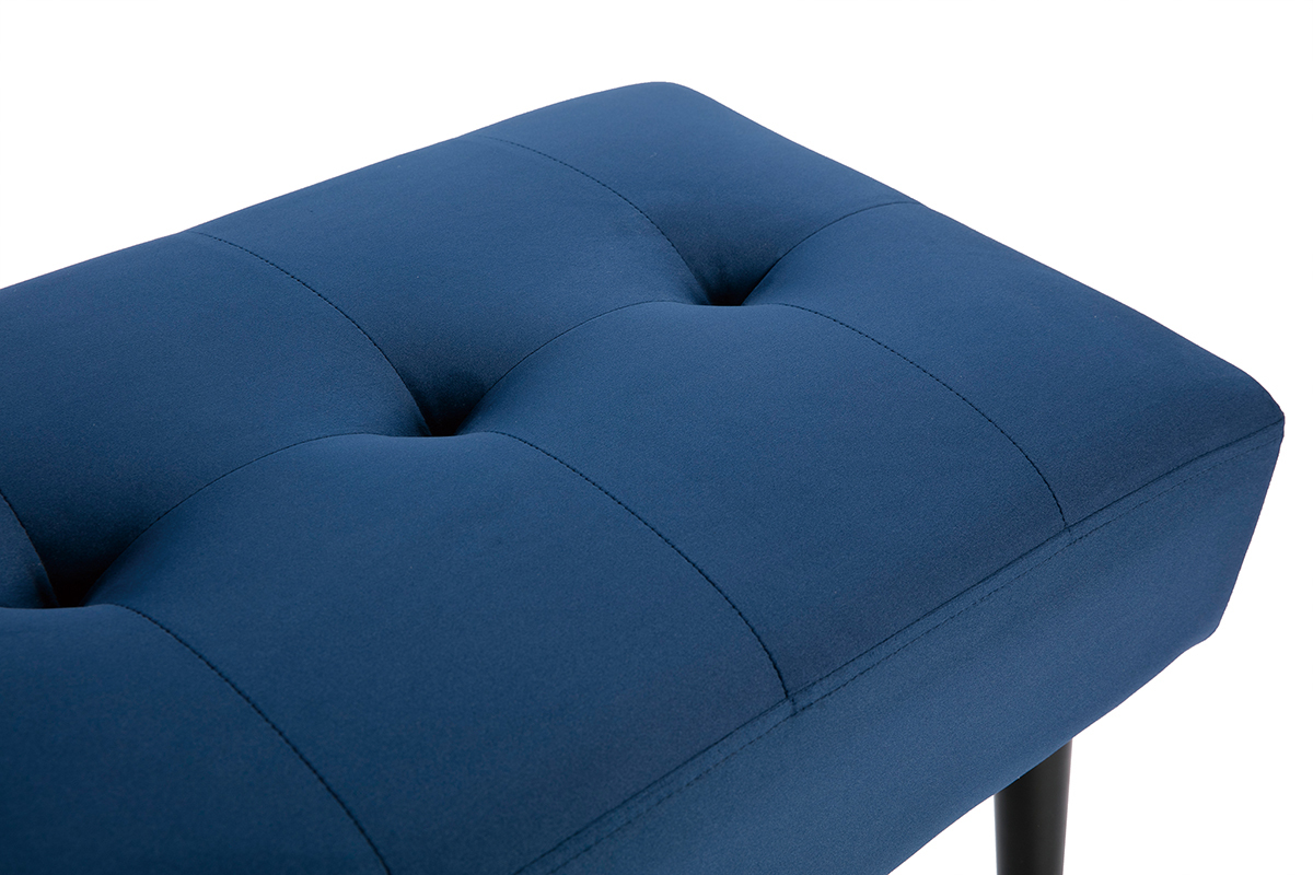 Banc design capitonn en tissu velours bleu nuit et mtal noir L96 cm GUESTA