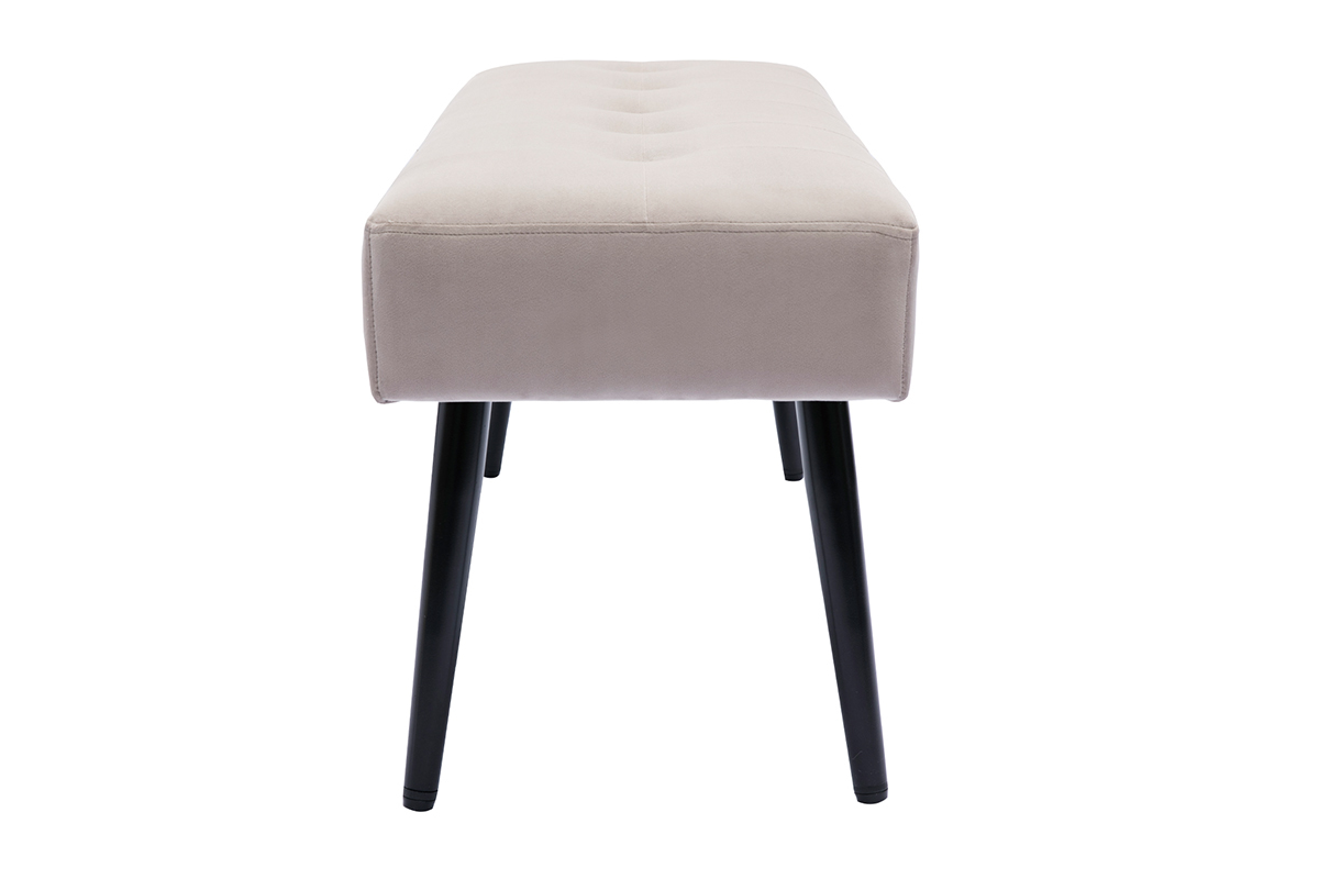 Banc design capitonn en tissu velours taupe et mtal noir L96 cm GUESTA