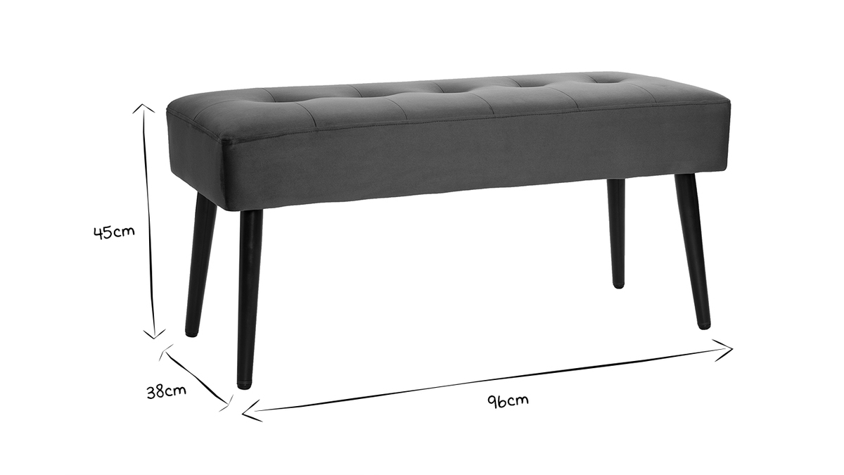 Banc design capitonn en velours terre brle et mtal noir L95 cm GUESTA