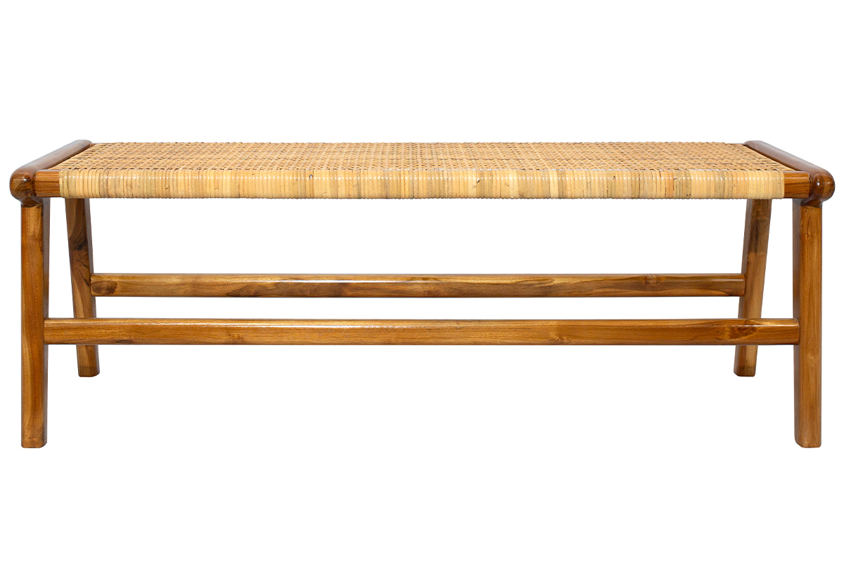 Banc ethnique en bois teck massif et cannage rotin L120 GAWA