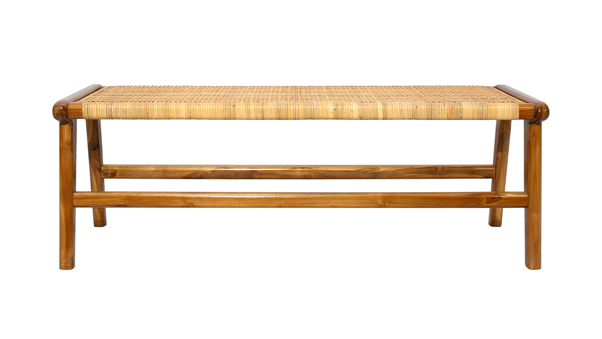 Banc ethnique en bois teck massif et cannage rotin L120 GAWA