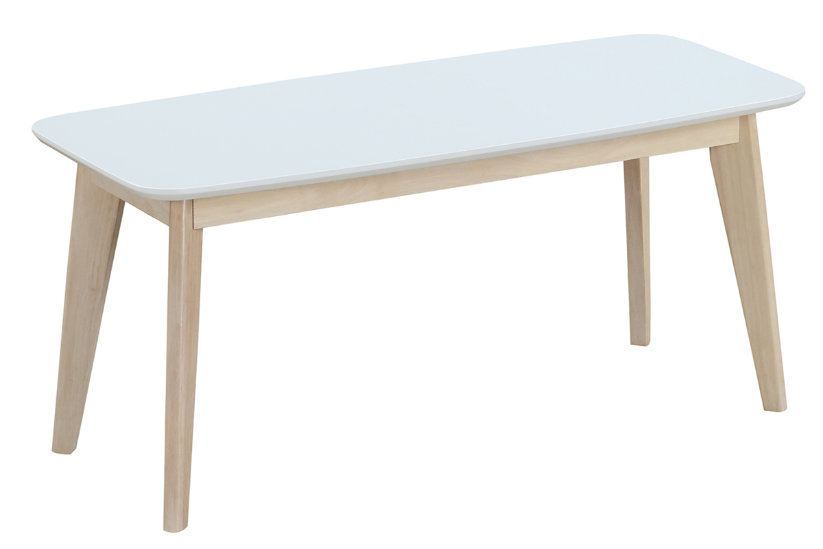 Banc scandinave blanc et bois clair L100 cm LEENA