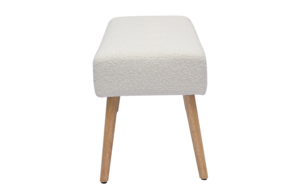 Banc scandinave capitonn en tissu effet laine boucle blanc et bois clair L96 cm GUESTA