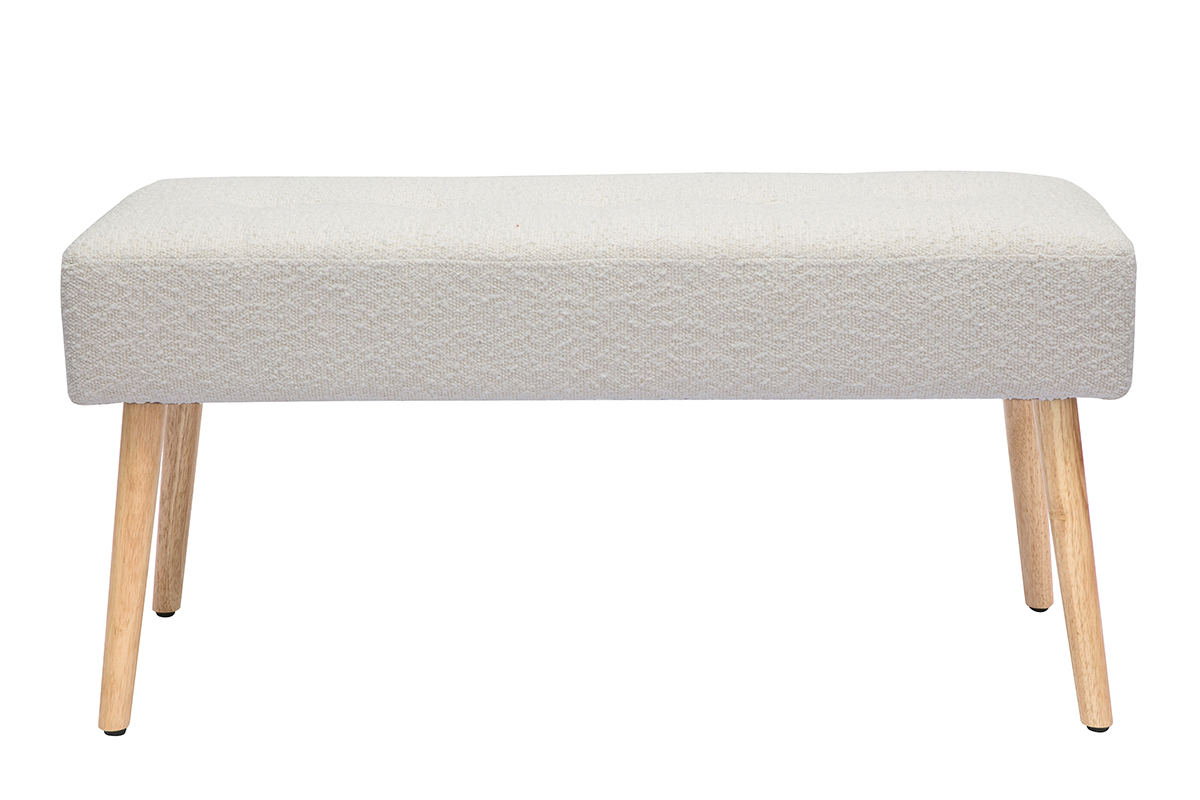 Banc scandinave capitonn en tissu effet laine boucle blanc et bois clair L96 cm GUESTA