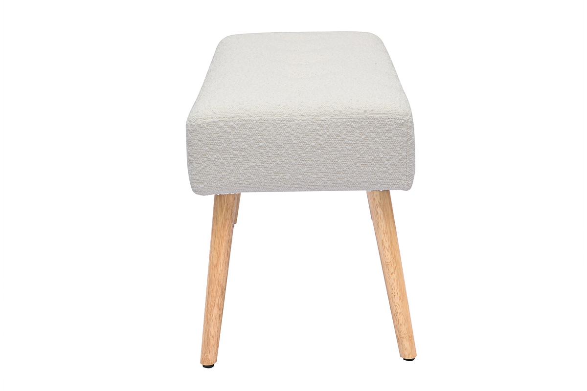 Banc scandinave capitonn en tissu effet laine boucle blanc et bois clair L96 cm GUESTA