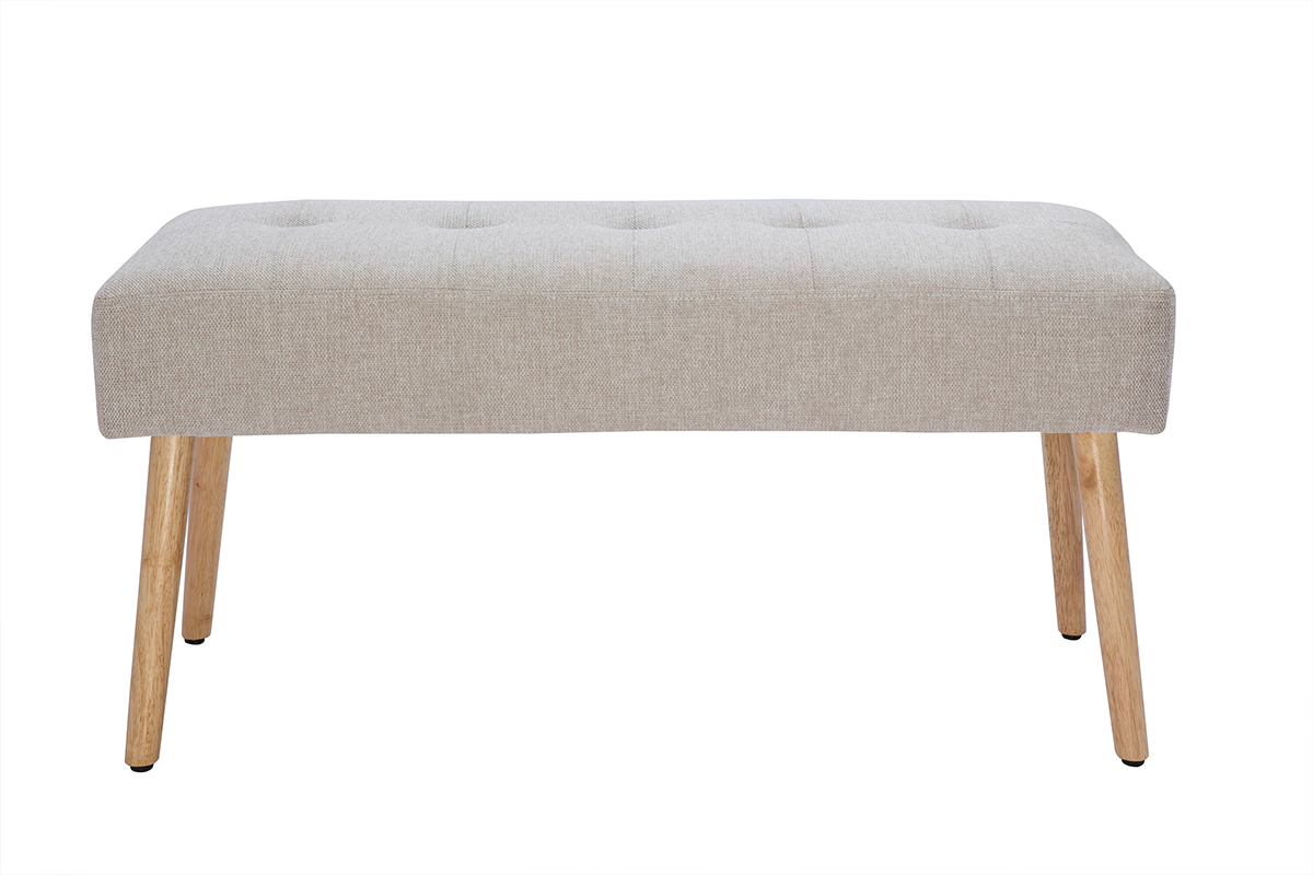 Banc scandinave capitonn en tissu effet velours textur beige et bois clair L96 cm GUESTA