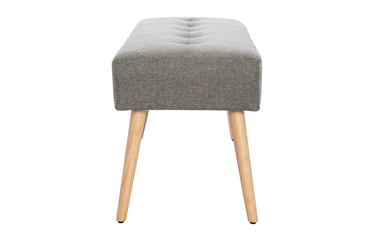 Banc scandinave capitonn en tissu effet velours textur gris clair et bois clair L96 cm GUESTA