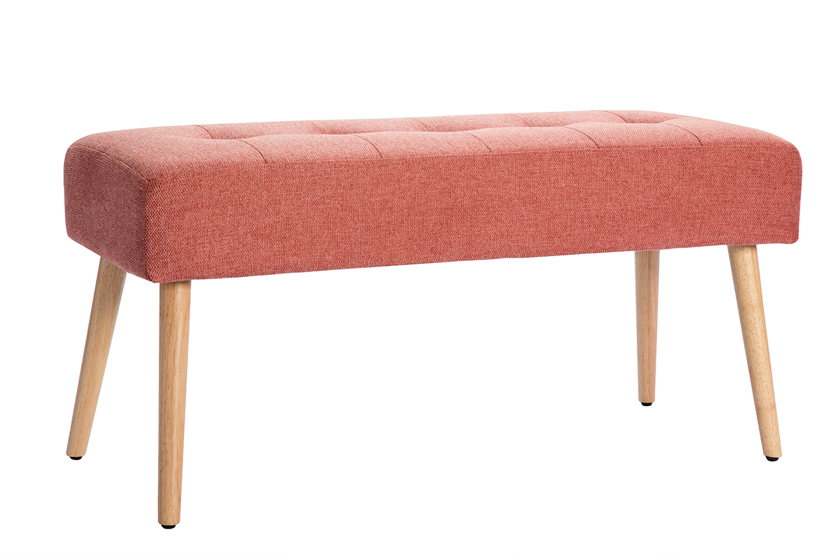 Banc scandinave capitonn en tissu effet velours textur terracotta et bois clair L96 cm GUESTA