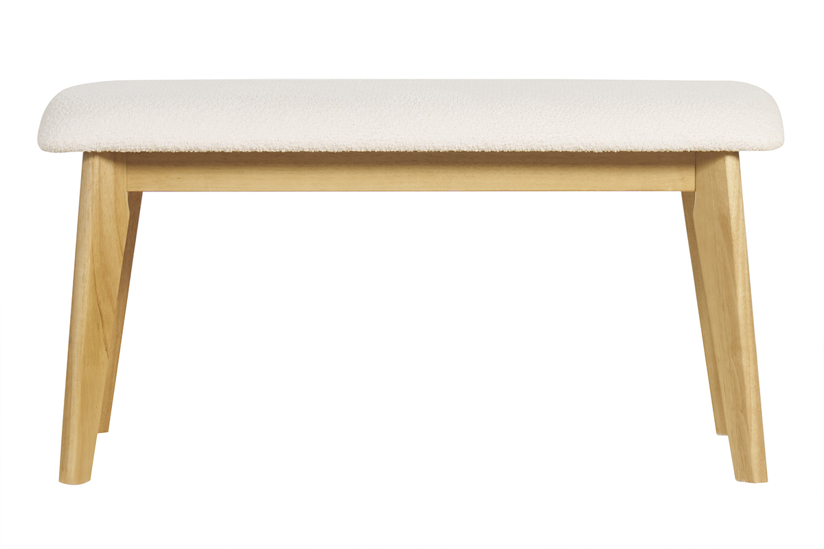 Banc scandinave en tissu effet laine boucle blanc et bois clair L92 cm ELION