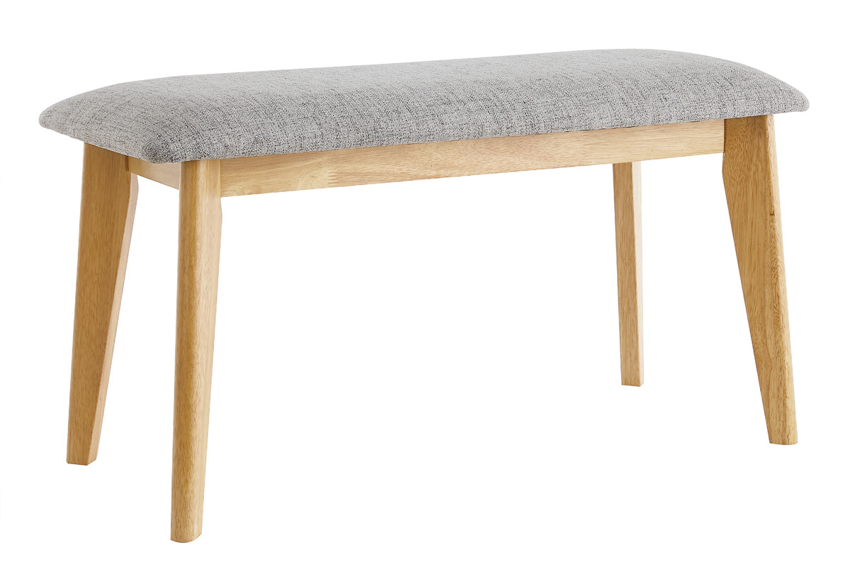 Banc scandinave en tissu gris clair et bois clair L92 cm ELION