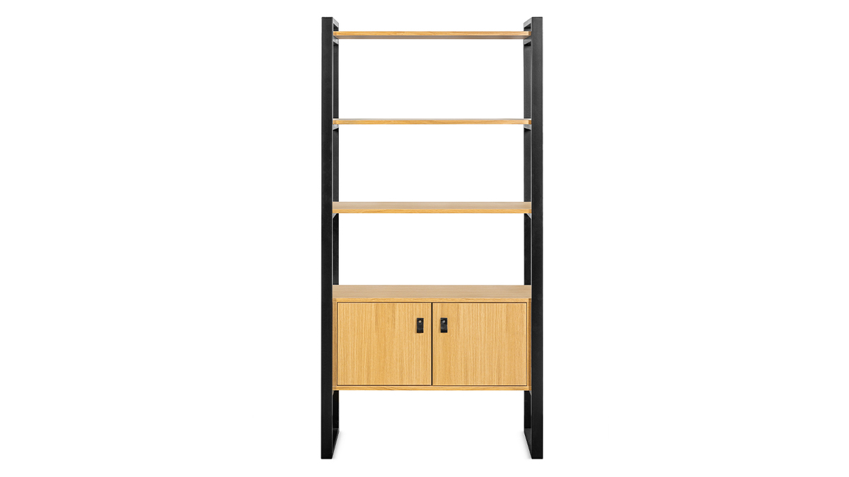 Bibliothque bois clair chne et mtal noir H195 cm OPAL