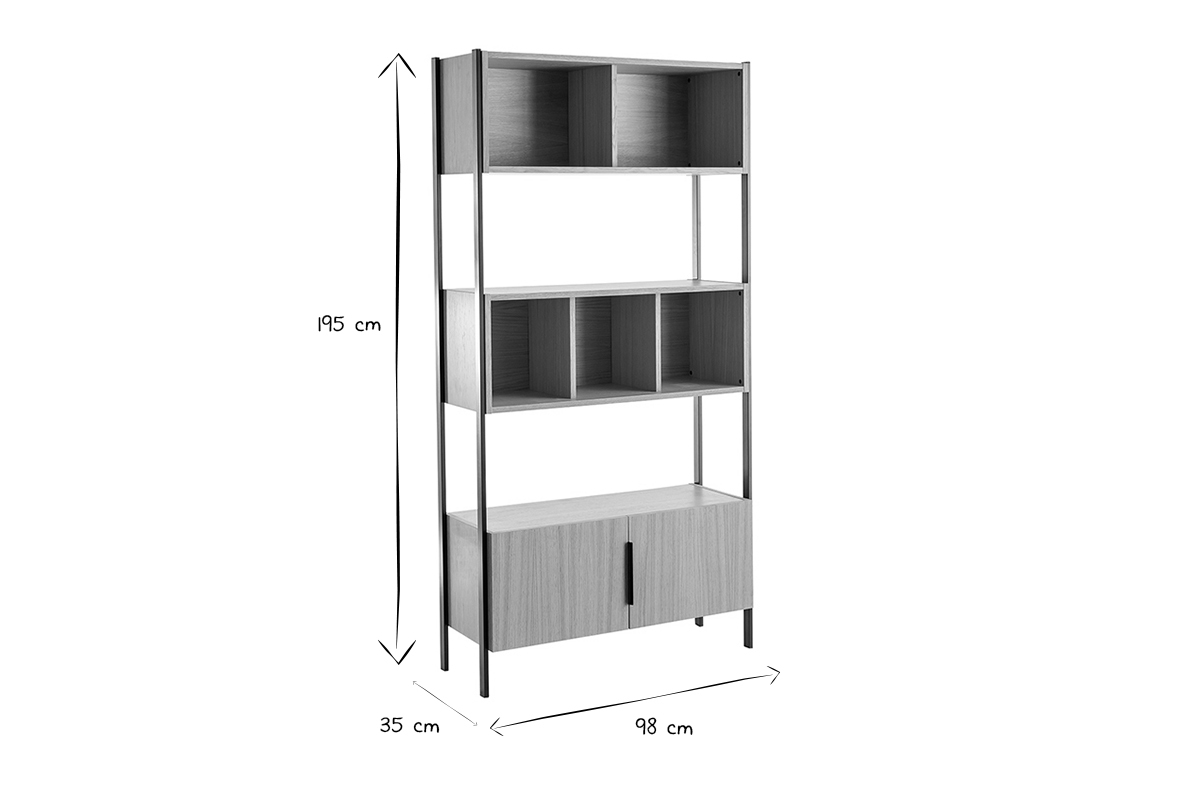 Bibliothque en bois clair chne et mtal noir L98 cm SILKA