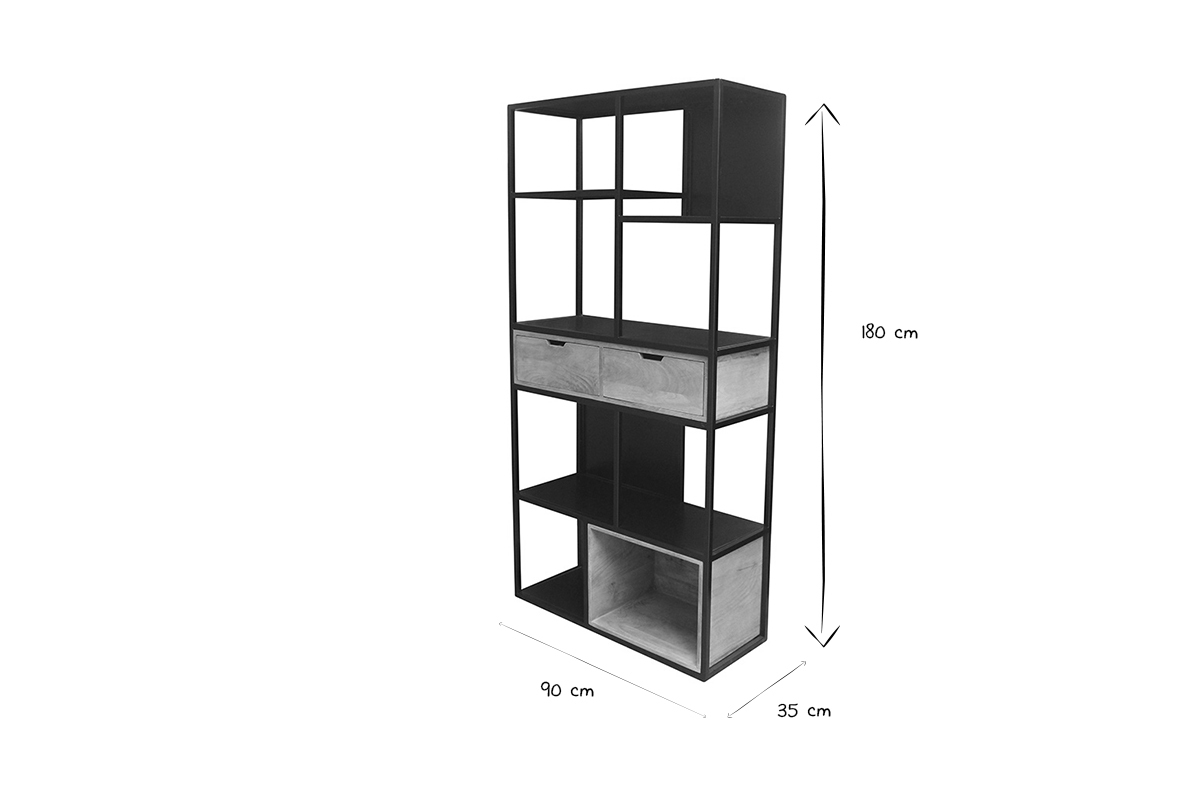 Bibliothque en mtal noir et bois manguier massif L90 cm JAIPUR