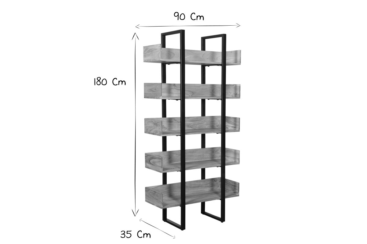 Bibliothque industrielle en bois massif et mtal noir L90 cm TAO