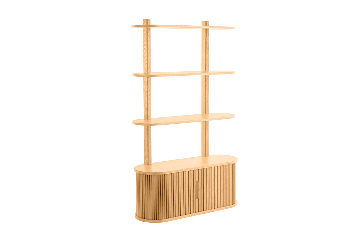 Bibliothque murale en bois clair chne avec rangement 2 portes coulissantes L90 cm EPIC