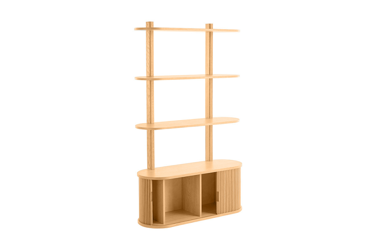 Bibliothque murale en bois clair chne avec rangement 2 portes coulissantes L90 cm EPIC