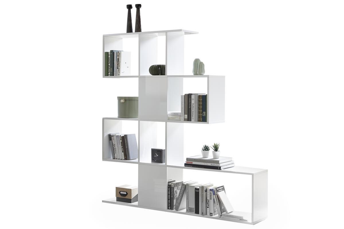 Bibliothque ouverte sparateur design blanc laqu brillant L139 cm COMO