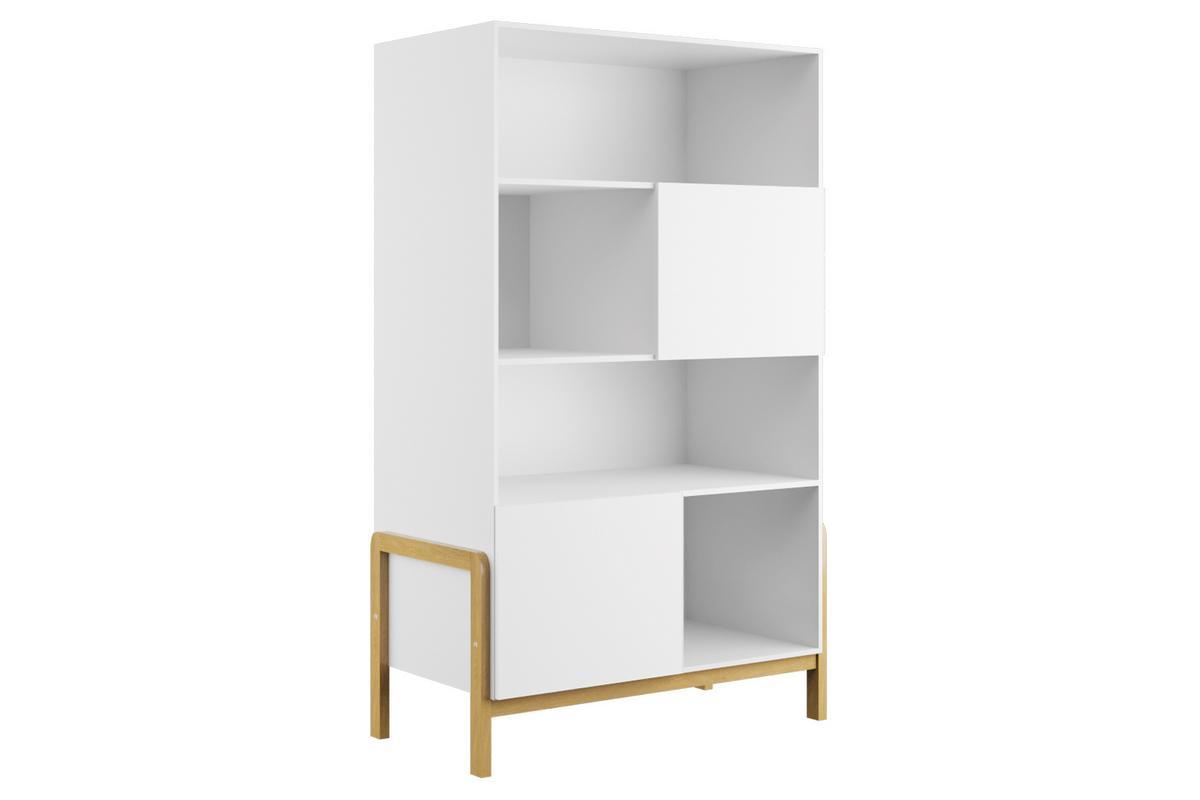 Bibliothque scandinave multi rangements blanche et bois clair chne massif L90 cm CELESTINE