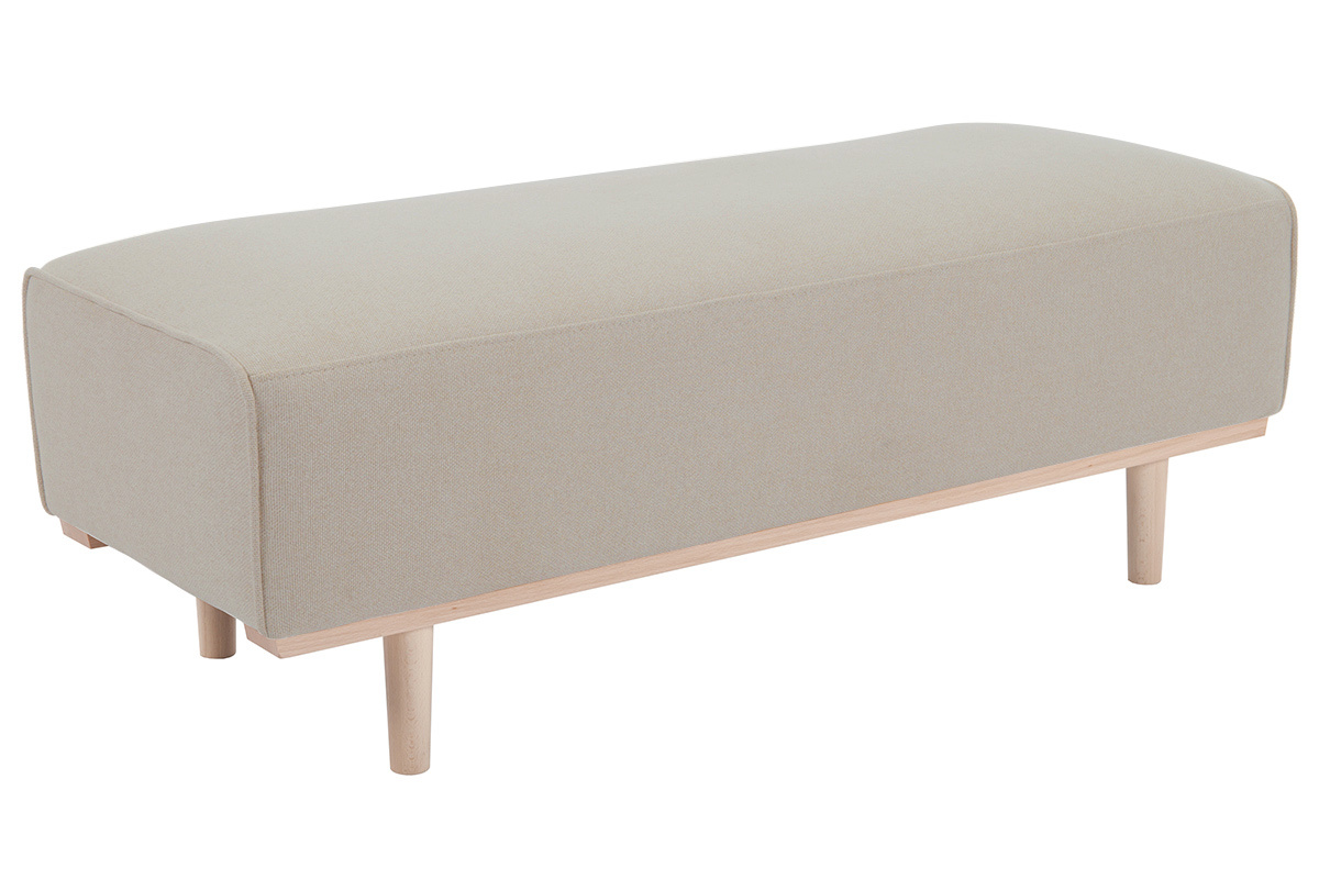 Bout de lit banc en tissu beige et bois clair massif L124 cm MORRIS