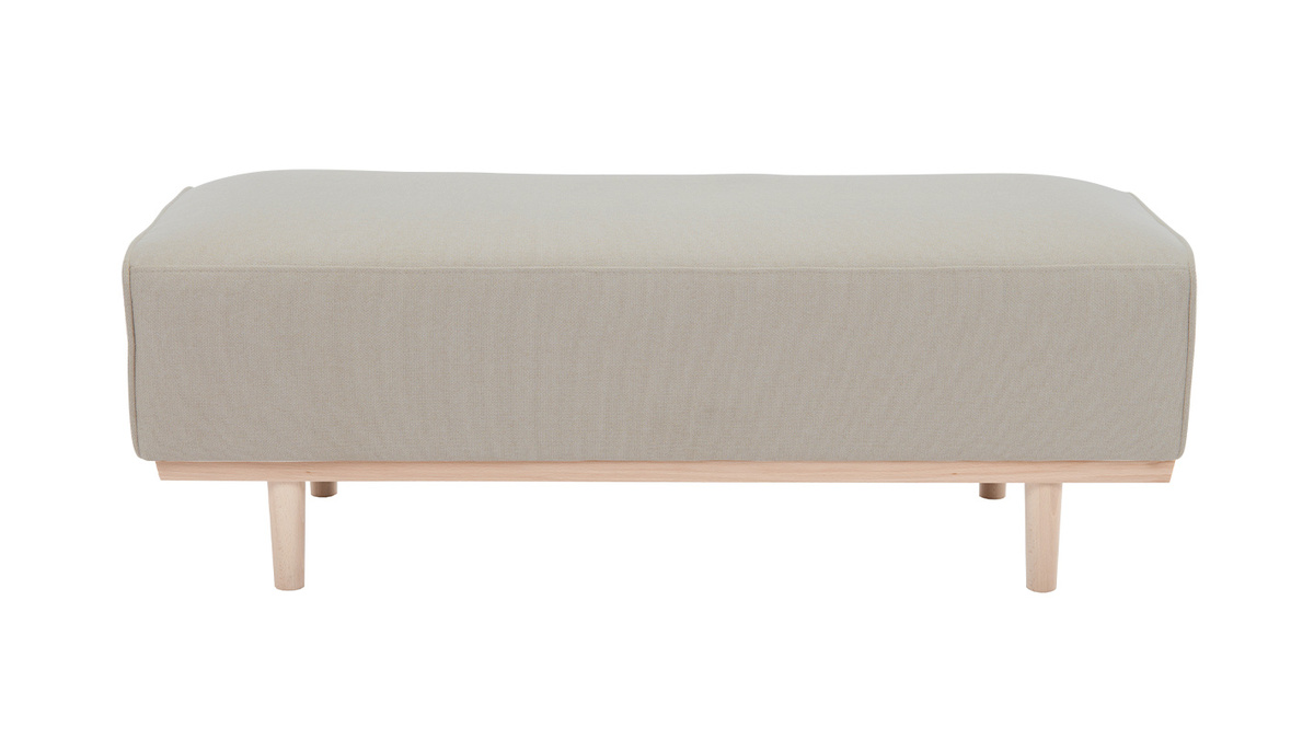 Bout de lit banc en tissu beige et bois clair massif L124 cm MORRIS