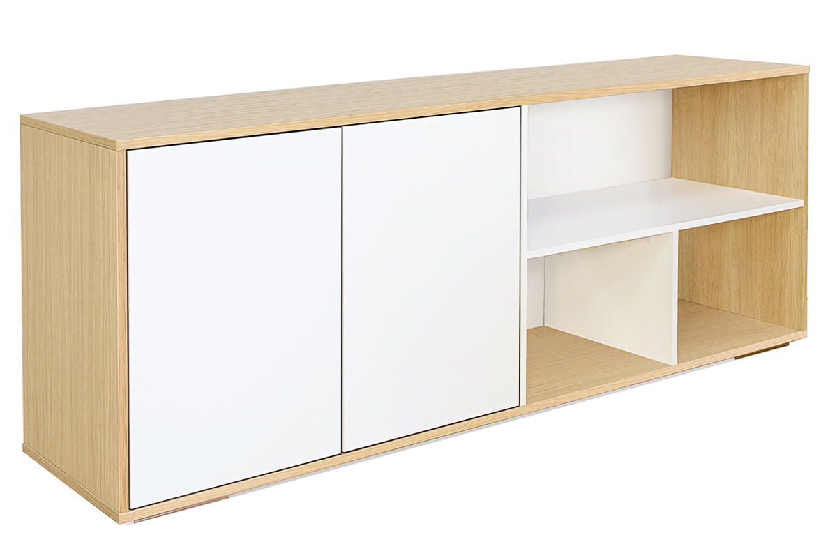 Buffet bas scandinave finition bois clair et blanc L190 cm EZIA