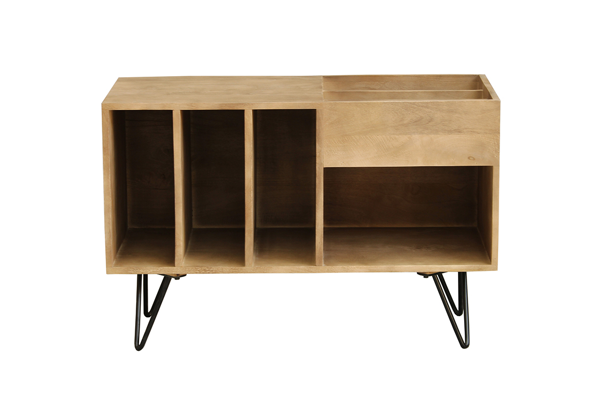 Buffet de rangement vinyles en bois manguier massif et mtal L90 cm BOOGIE