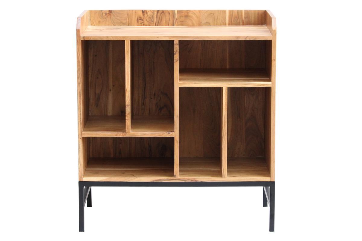 Buffet de rangement vinyles en bois massif et mtal noir L76 cm BLUES