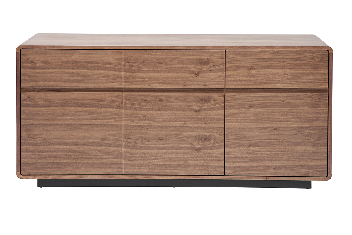 Buffet design en bois fonc noyer 3 portes 3 tiroirs L160 cm JAKO