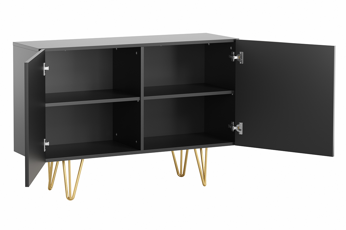 Buffet design grav noir et mtal dor 2 portes L107 cm OZEN