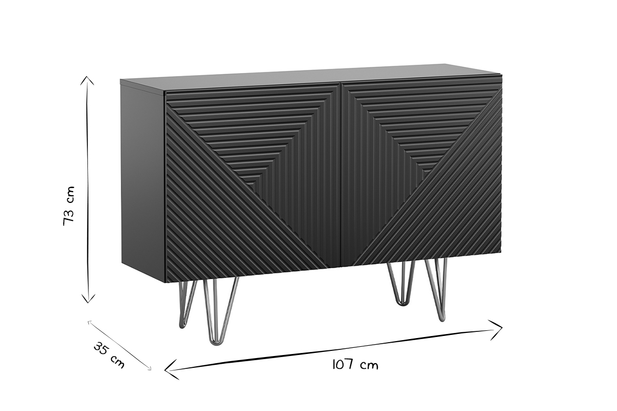 Buffet design grav noir et mtal dor 2 portes L107 cm OZEN