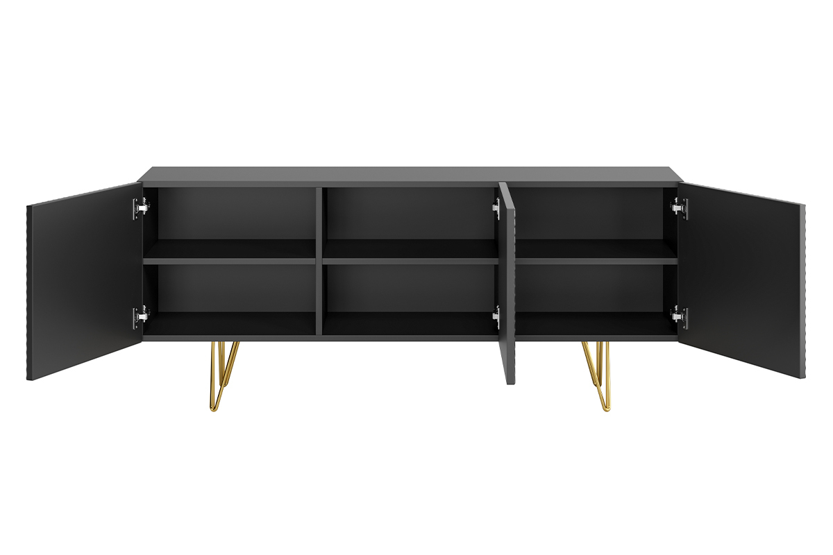 Buffet design grav noir et mtal dor 3 portes L160 cm OZEN