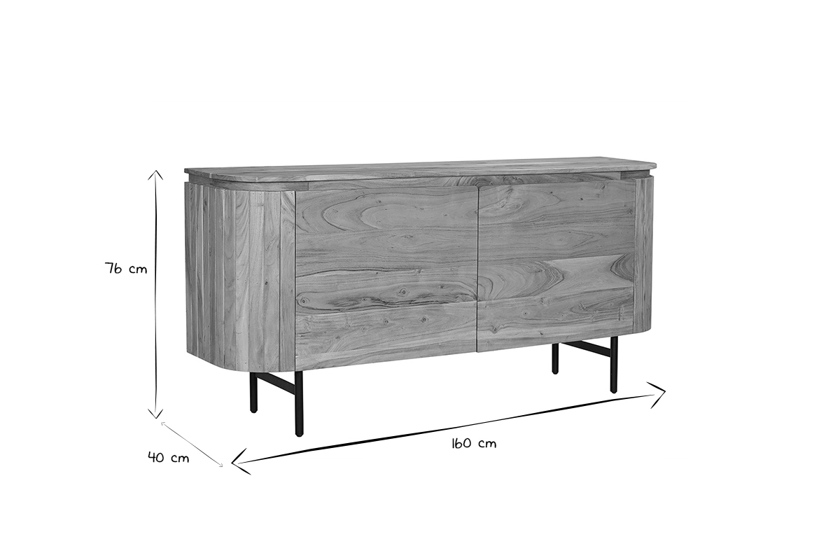 Buffet en bois massif et mtal noir 2 portes L160 cm NAPOLI