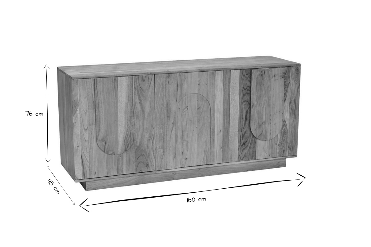 Buffet en bois massif grav 3 portes L160 cm ARK