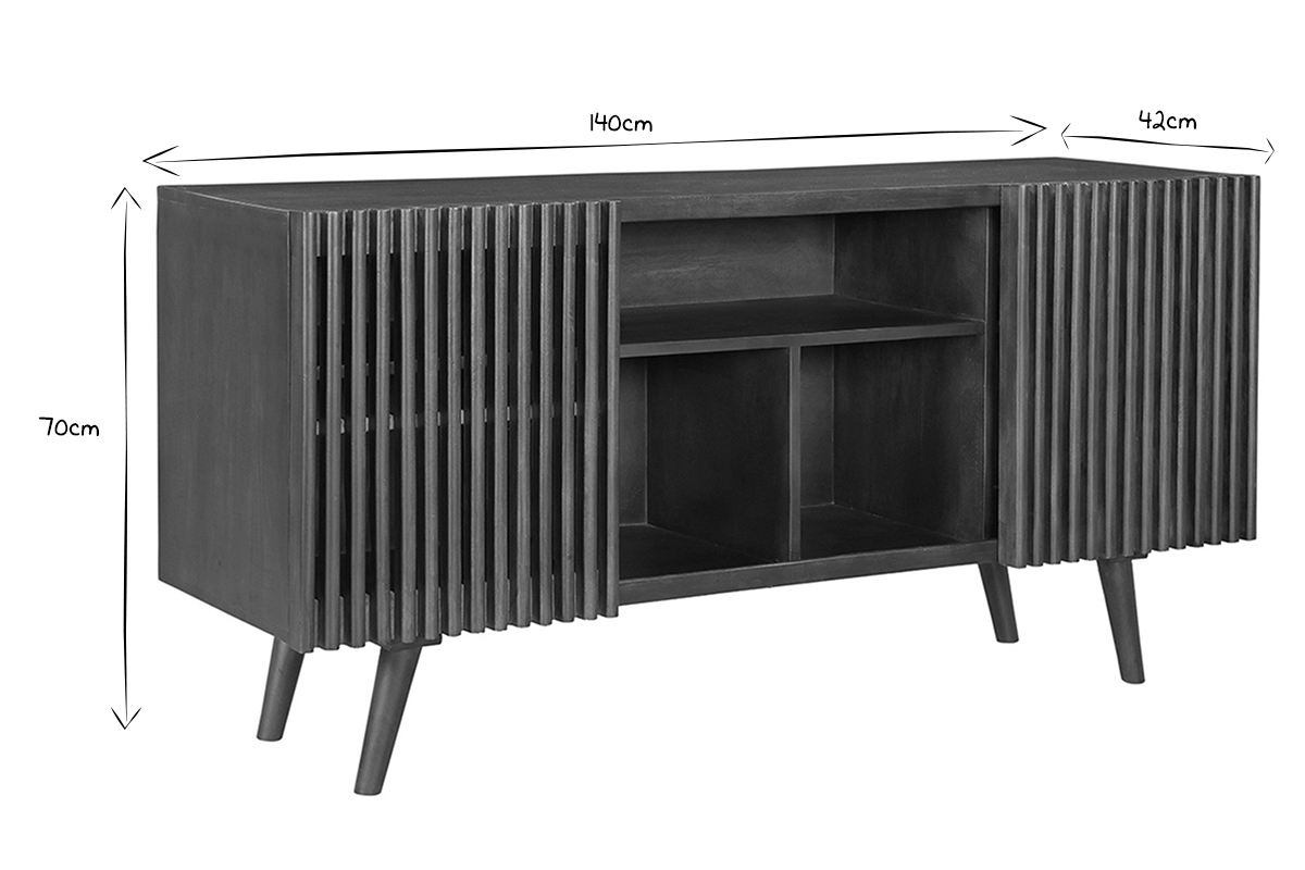 Buffet en manguier massif teint bois fonc 2 portes coulissantes L140 cm ALBA