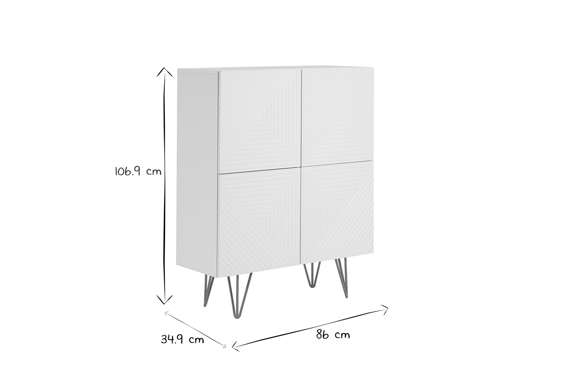 Buffet haut design grav blanc mat et mtal dor 4 portes L86 cm OZEN