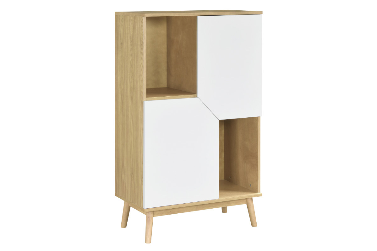 Buffet haut scandinave bois clair et blanc 2 portes L70 cm TALIA