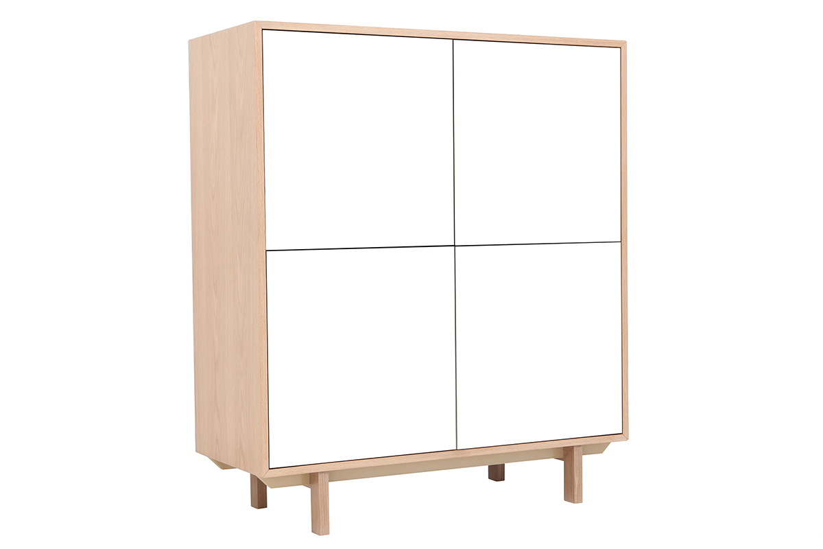 Buffet haut scandinave bois et blanc  4 portes L110 cm SID