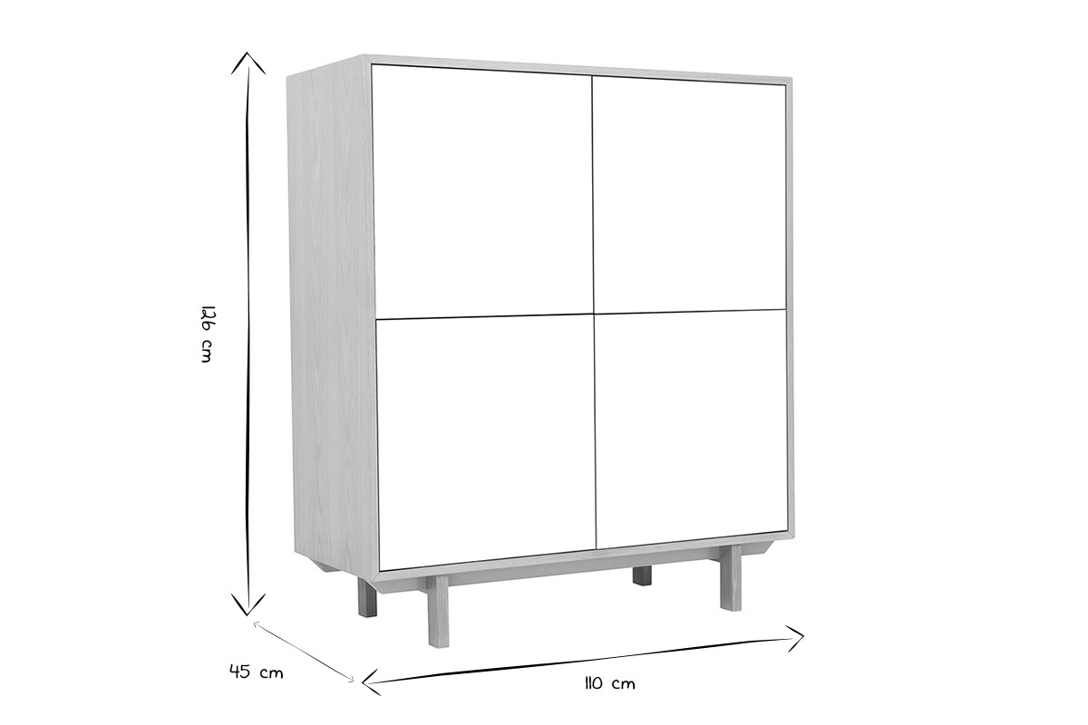 Buffet haut scandinave bois et blanc  4 portes L110 cm SID