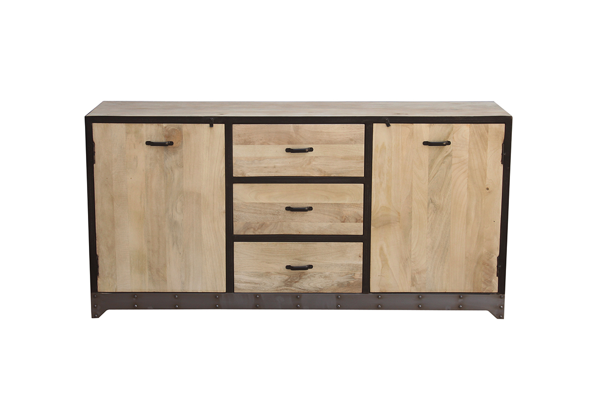 Buffet industriel en bois manguier massif et mtal noir L160 cm INDUSTRIA