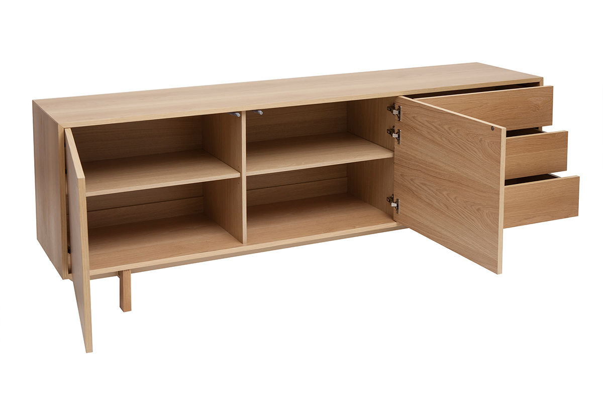 Buffet scandinave en bois clair 2 portes 3 tiroirs L195cm SID