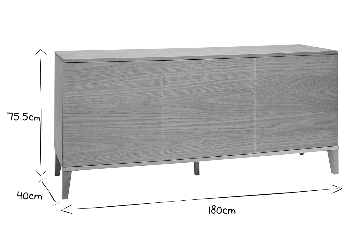 Buffet scandinave en bois clair chne 3 portes L180 cm FREDDY