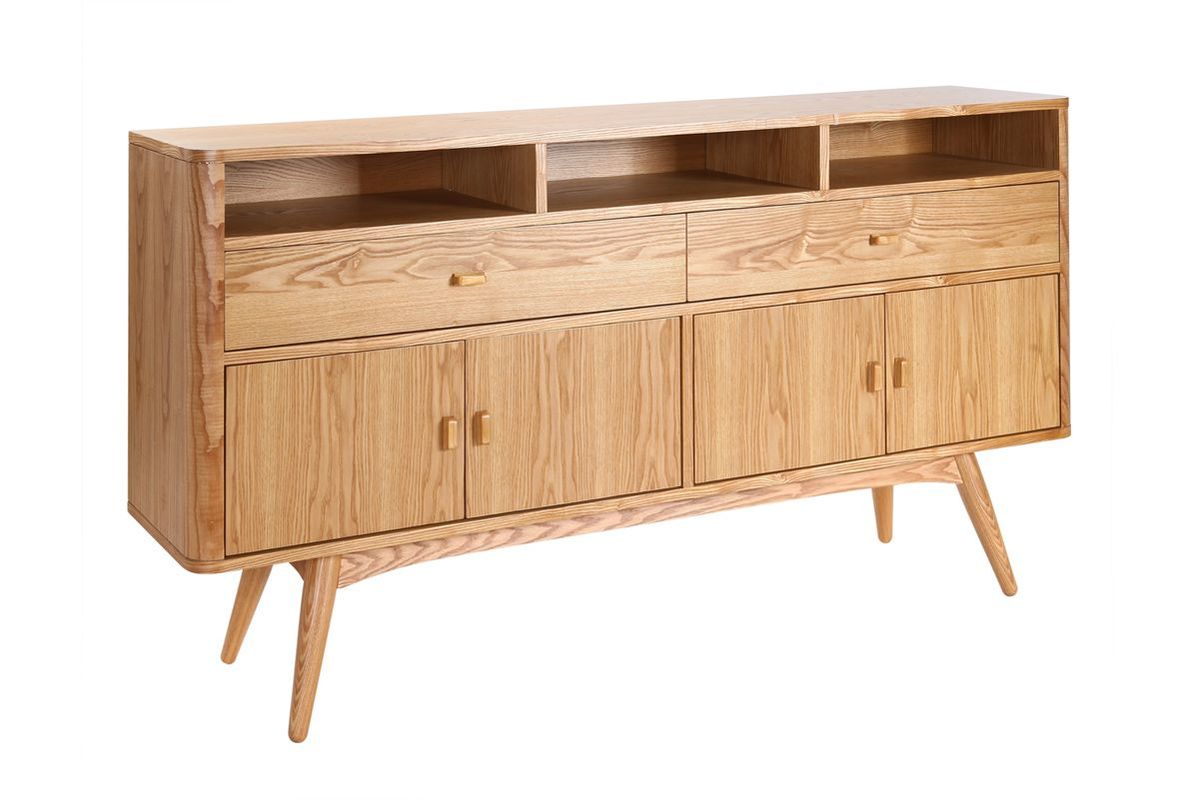 Buffet vintage en bois clair 4 portes 2 tiroirs L160 cm NORDECO